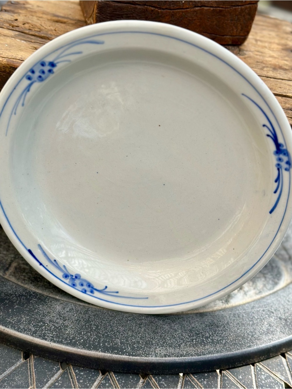 Hand Painted Blue & White Stoneware Luncheon Plate Studio Pottery 9.25”